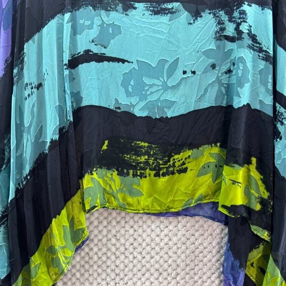 Chicos Design Top ML Blue Silk Burn Out Sheer Floral Boat Neck Shawl Pullover - Picture 4 of 13